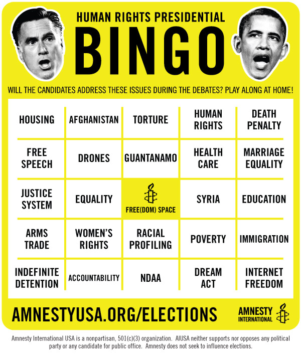 presidential debates bingo cards