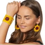 Fabric sunflower cuff and earring