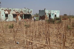 Residential buildings in Southern Kordofan show extensive damage from indiscriminate bombing by Sudanese Antonov planes. 