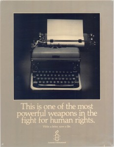 Amnesty International USA Poster, 1990. A letter is one of the most elementary ways to express an opinion (Photo Credit: Amnesty International).