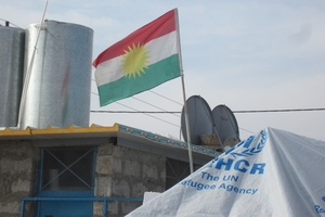 The Kurdistan, not the Iraqi, flag flies over the refugee camps in the KRI © Amnesty International.