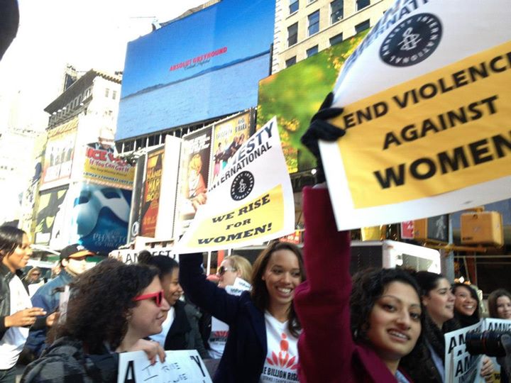 Amnesty activists at One Billion Rising demonstration in Times Square last year (Photo Credit: Amnesty International).