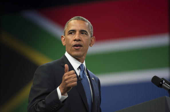 US President Barack Obama speaks during a town hall style meeting at the University of Johannesburg Soweto in Johannesburg, South Africa, June 28, 2013. (Photo credit: JIM WATSON/AFP/Getty Images)