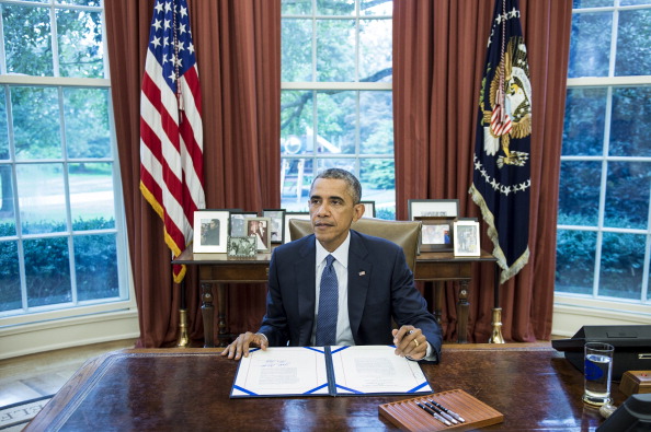 President Barack Obama issued an executive order imposing sanctions against former President Djotodia on May 13, 2014.  (Photo credit: BRENDAN SMIALOWSKI/AFP/Getty Images)