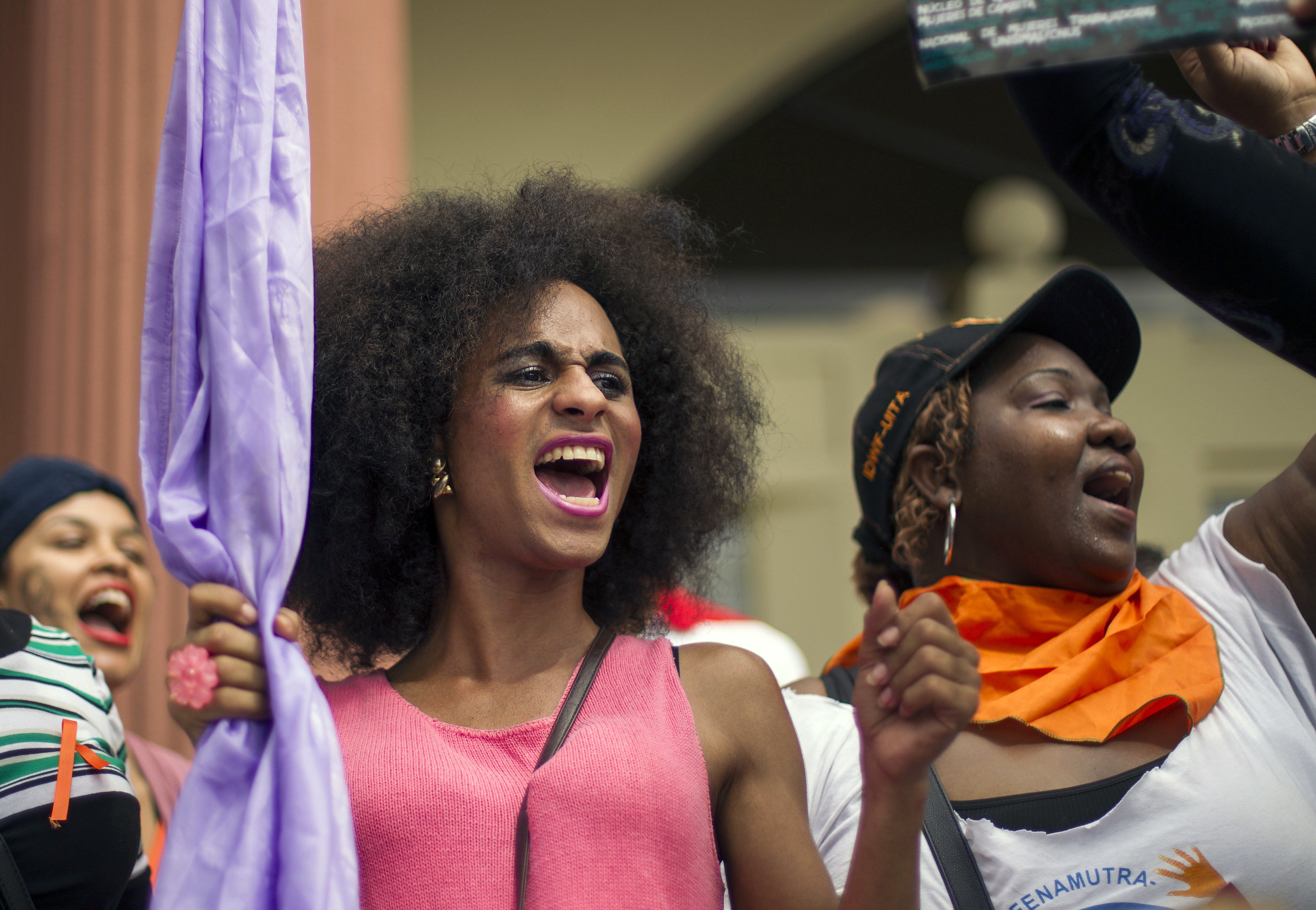 Women shout slogans during a march to commemorate UN's International Day for the Elimination of Violence Against Women, on November 25, 2014 in Santo Domingo, Dominican Republic. (Photo: ERIKA SANTELICES/AFP/Getty Images)