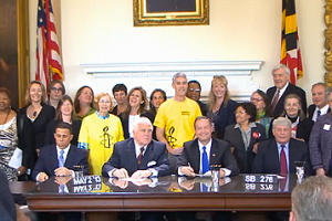 Amnesty International activists with Governor Martin O'Malley as he signed the death penalty repeal bill, making Maryland the 18th U.S. state to abolish capital punishment (Photo Credit: Amnesty International USA).