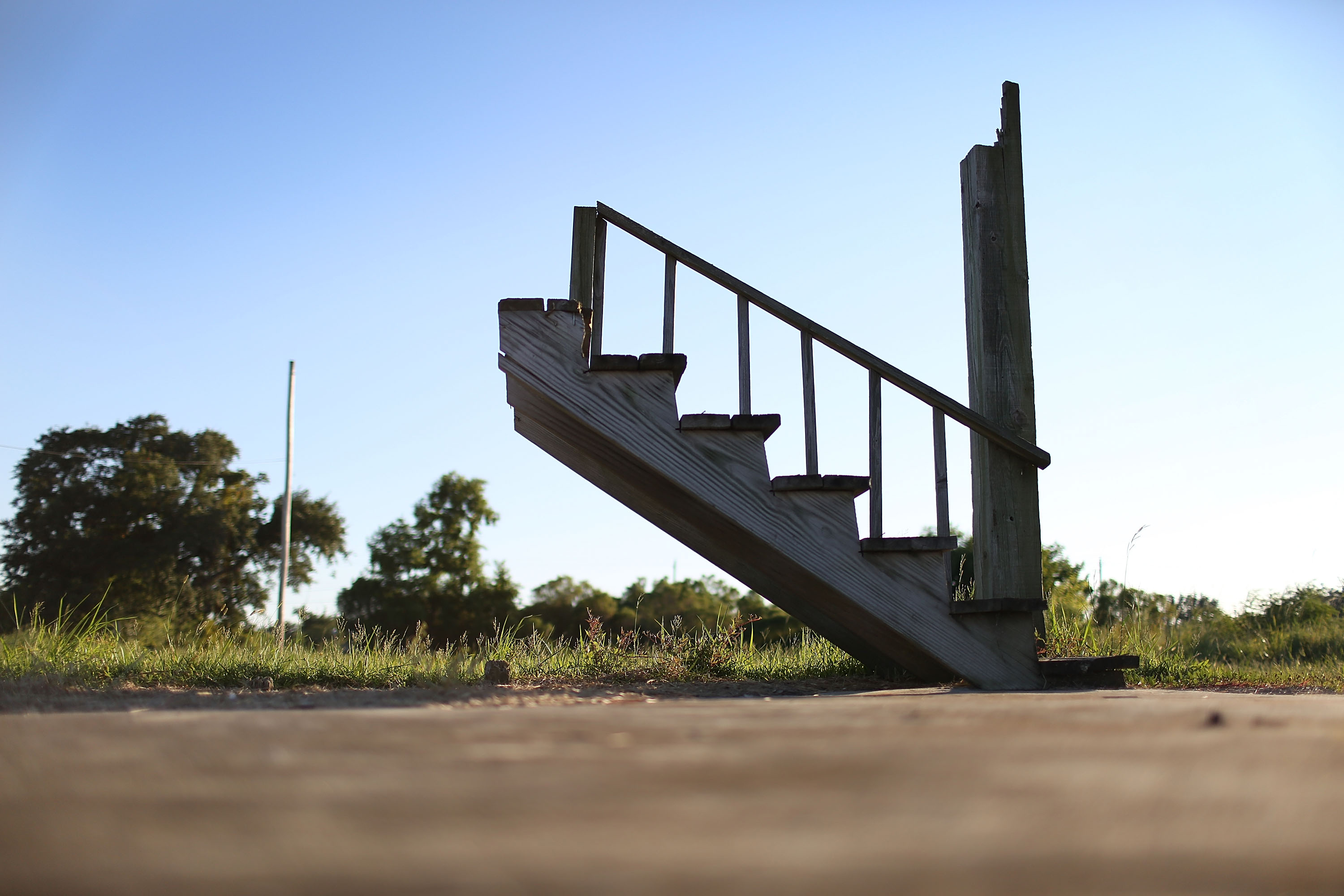 A stairway is seen still standing 10 years after Hurricane Katrina destroyed the house on August 28, 2015 in Waveland, Mississippi.  (Photo by Joe Raedle/Getty Images)