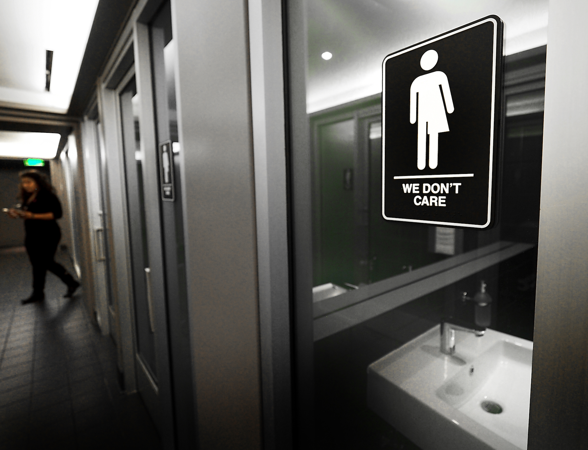 DURHAM, NC - MAY 10:  Gender neutral signs are posted in the 21C Museum Hotel public restrooms on May 10, 2016 in Durham, North Carolina.  Debate over transgender bathroom access spreads nationwide as the U.S. Department of Justice countersues North Carolina Governor Pat McCrory from enforcing the provisions of House Bill 2 that dictate what bathrooms transgender individuals can use.  (Photo by Sara D. Davis/Getty Images)